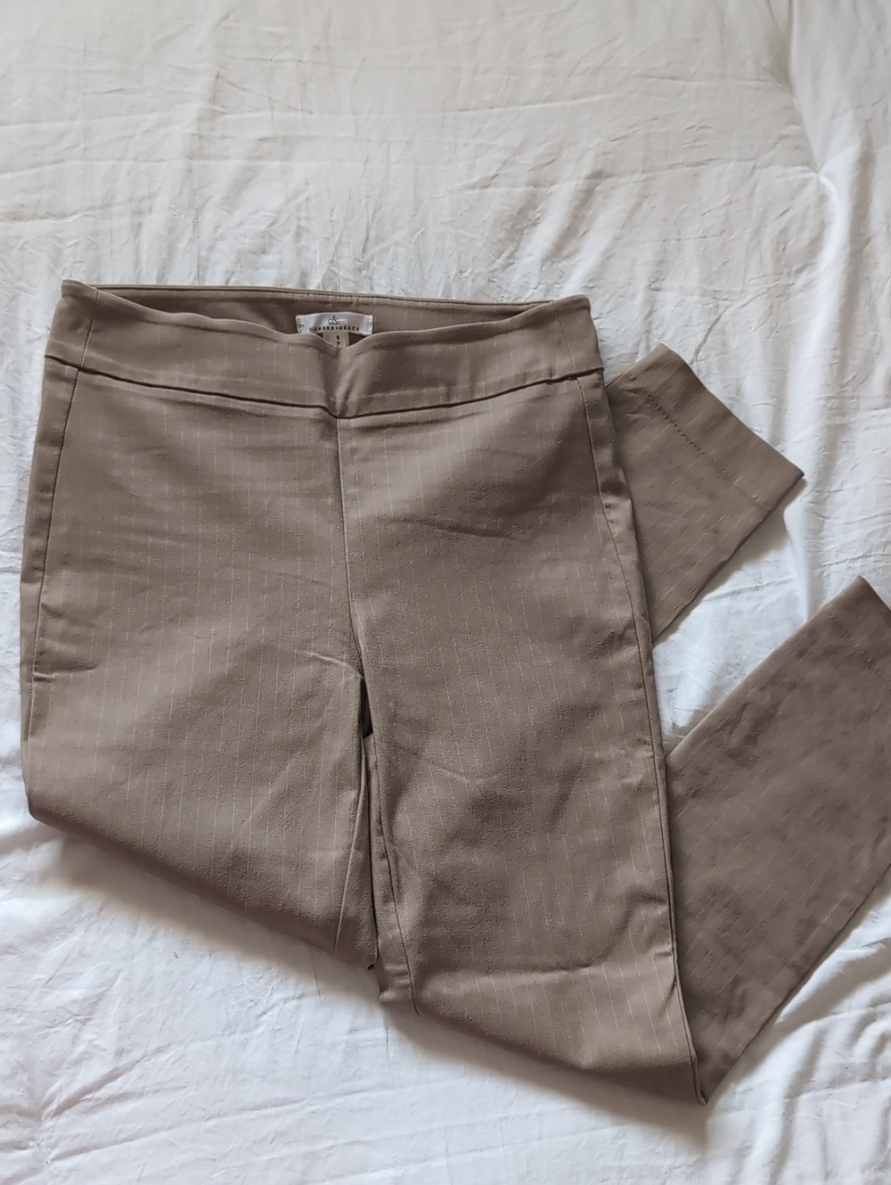 Pinstripe Stretch Ponte Pants in Taupe